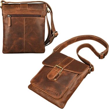 STILORD 'Mattia' Small Crossbody Bag for Men, Genuine Leather Vintage - Shoulder Bag for 10.1 inch Tablets & iPads 9.7 inch - Messenger Bag & Men's Handbag, Color: Kara - Cognac