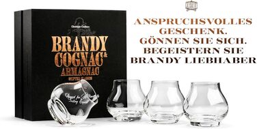 GLASSIQUE GIFT Set - Small 240 ml Brandy and Cognac Professional Tasting and Nosing Glasses | 4-Piece Set | Crystal Dishwasher-Safe Cognac Snifter Stemless | Cognac Glasses Gift Set
