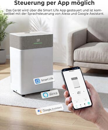 Осушувач повітря Airfish 30 л/добу, Smart WiFi, резервуар 5.5 л, авторозморожування, таймер на 24 години, 2 режими обдуву, для ванної, спальні та вітальні