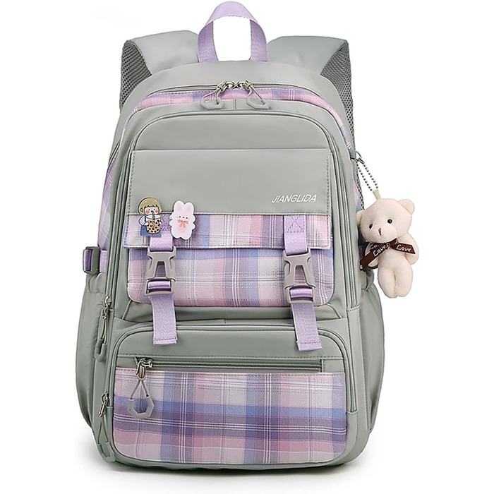 Шкільний рюкзак FANDARE: водонепроникний, з плюшевим брелоком та нашивкою, для хлопців та дівчат, для школи, подорожей та відпочинку. Сірий.