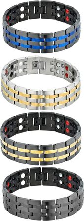 Магнітний браслет для чоловіків JewelryWe - терапевтичний, з нержавіючої сталі, великий, широкий, з ланцюжком. Ідеальний подарунок на День батька (4 шт.)