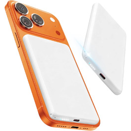 Power Bank MagSafe 5000mAh з PD 20W, QC 3.0, USB-C для iPhone 17/16/15/14/13 (Pro), білий