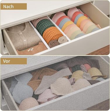 DIMJ 8-Piece Drawer Dividers Adjustable (32.6-56cm) Plastic, Closet Organizer for Kitchen Storage, Bedroom, Dresser, Light (8 Pieces, White)