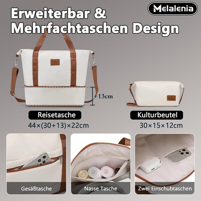 Набір валіз Melalenia 7 предметів з жорстким корпусом, легкий, на 4 колесах з TSA-замком. Включає косметичку, сумку для подорожей та кулькову косметичку (білий, 53 см, ручна поклажа 4 предм.)