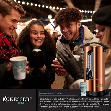 KESSER® 10L Stainless Steel Mulled Wine Boiler Including 10 Cups Mulled Wine Cooker with Thermostat, Mulled Wine Dispenser, Hot Beverage Dispenser, Kettle, Hot Water Dispenser, Canning Machine, Fill Level Indicator, Tap (Copper)