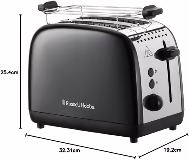Russell Hobbs Toaster [for 2 slices] Colours Plus Stainless Steel Black (extra wide toast slots, including bagel attachment, 6 browning levels + defrost function, Lift & Look function, 1600W) 26550-56