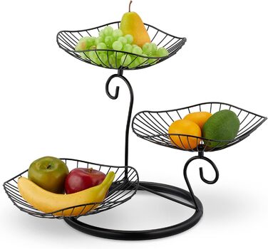 Стійка для фруктів та випічки Relaxdays, 3 яруси, метал, 34x49x31,5 см, дизайн 