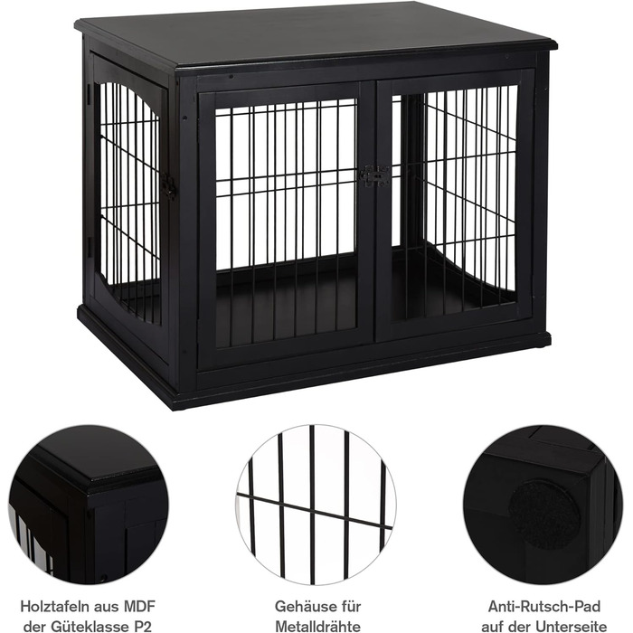 Клітка для собак PawHut, собача будка з 2 входами, замикається, для маленьких собак, 58,5 x 81 x 66 см (Чорний)