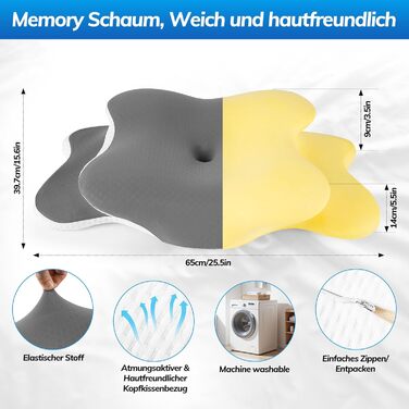 Ортопедична подушка з піни Memory Foam для сну на боці, спині та животі. Зменшує біль у шиї та голові, дихаюча та знімний чохол.