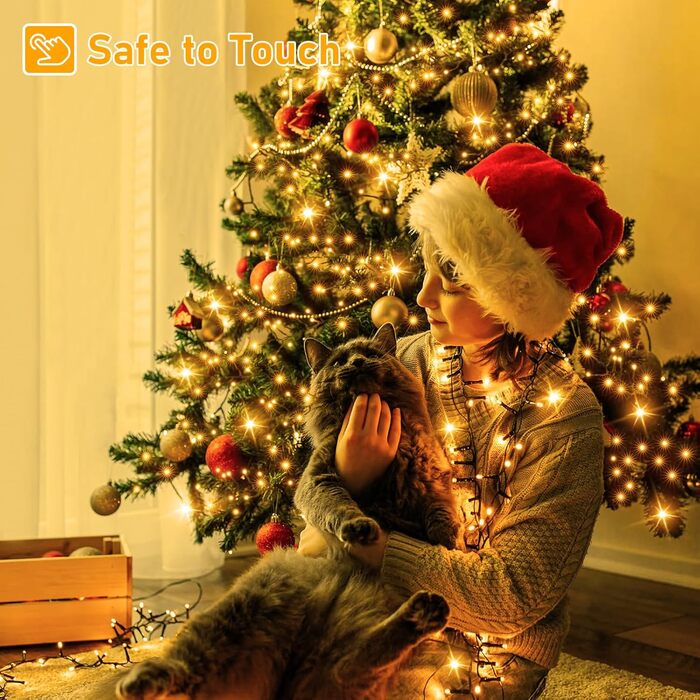 Гірлянда світлодіодна святкова, 30м, 300 LED, з таймером, 8 режимів, водонепроникна, зелений кабель, тепле біле світло, для декору, вечірок, саду, на різдво