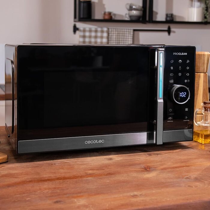 Мікрохвильова піч Cecotec Proclean 6120 з сенсорним екраном, грилем, 23 л, 800/1000 Вт, цифрова, рівномірне нагрівання, 5 рівнів потужності, функція розморожування, таймер 60 хв, обертовий піднос 285 мм