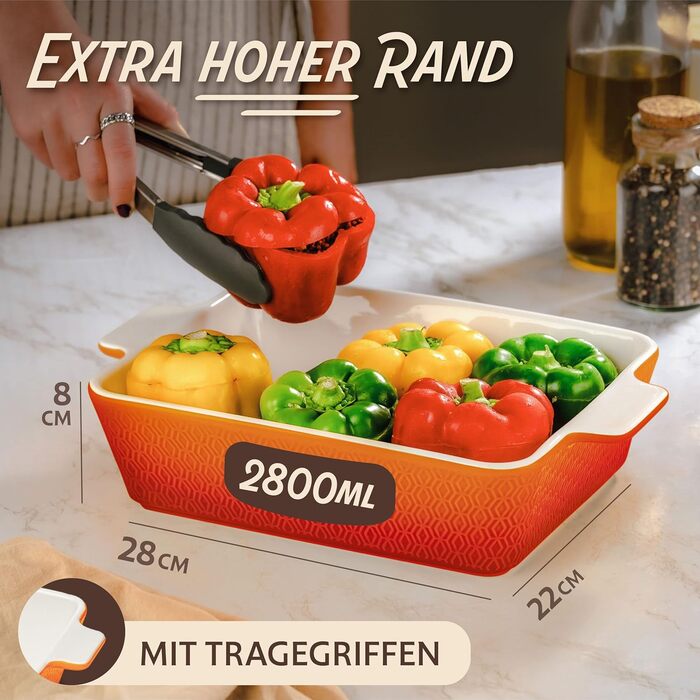 Форма для запікання Praknu Groß - керамічна форма для лазаньї з високим бортиком, оранжево-червоного кольору