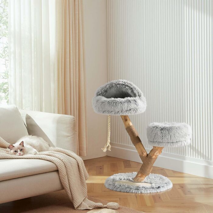 Кігтеточка Fudajo Designer у вигляді дерева, висока, з плюшем та сизалем, для котів, з гамаком (80 см)