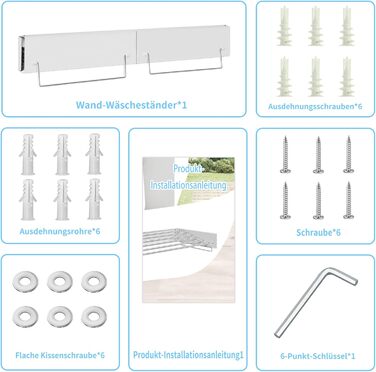 Настінний сушильник для білизни з довгими стіжками, 5 ліній сушіння, розкладний, для дому та вулиці, ванна кімната (білий, 80 см)
