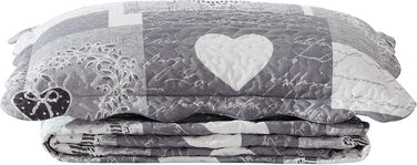 Комплект стеганих ковдр Brilliant Sunshine Grey Heart Love Patchwork (2 шт.) з наволочкою, двостороння покривало, м'яка легка ковдра, універсальна ковдра для двоспального ліжка, сірий колір