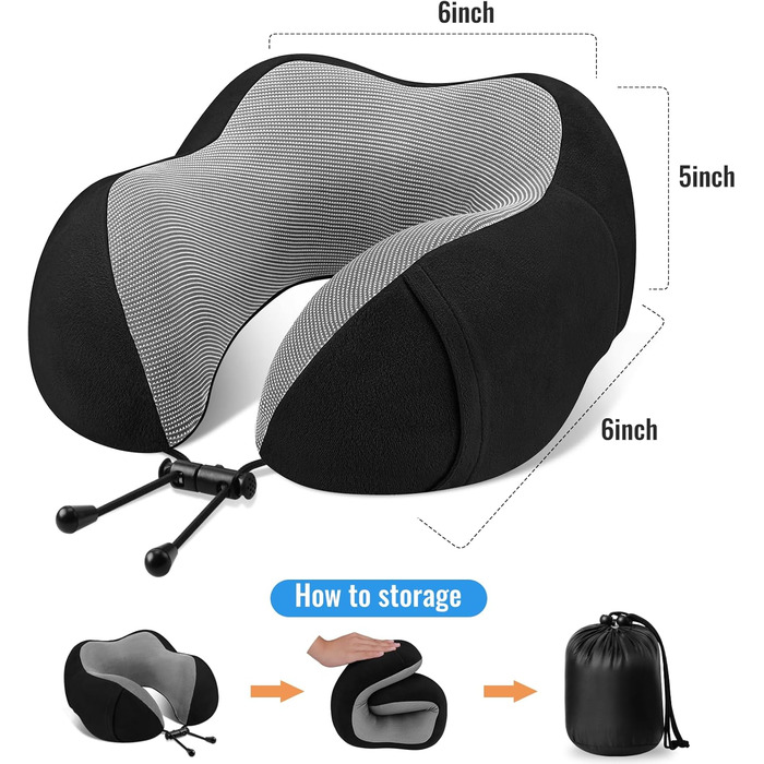 Подушка для шиї CloudBliss, преміум-меморі піна, комфортна та підтримуюча, зняття болю, для подорожей, літака, авто, офісу та дому, 1 шт. (Чорний, 1 шт.)