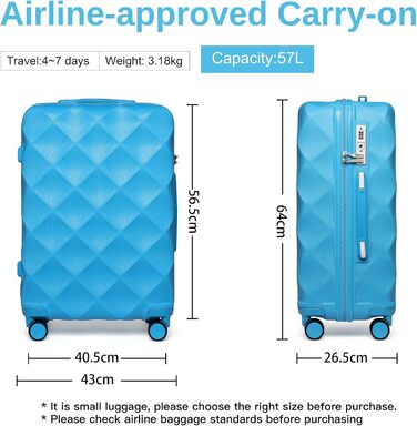 Чохол валіза British Traveller Hartschalenkoffer Groß, 74.5 x 49 x 30.5 см, ABS + PC, TSA-замок, 4 колеса, для подорожей та бізнесу (Світло-блакитний, L)