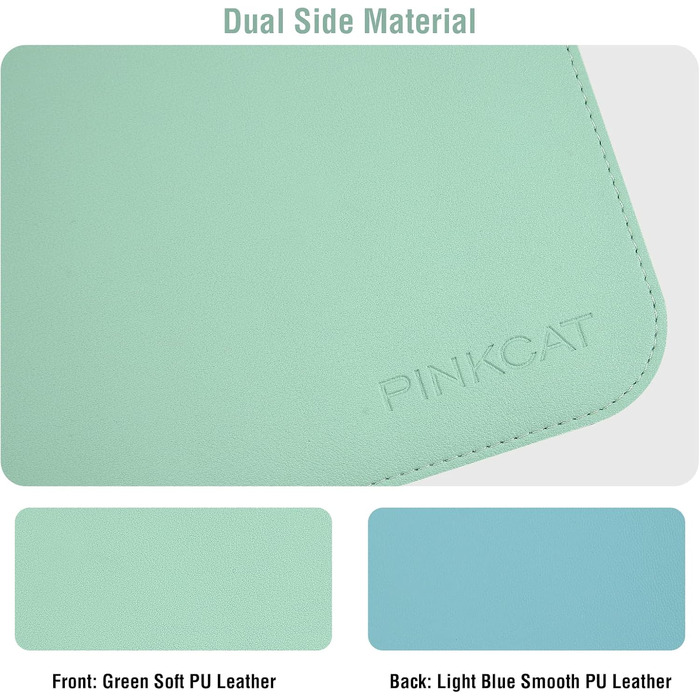 PINKCAT Килимок для миші та захист столу 80x40 см, PU-шкіра, двосторонній, зелено-блакитний