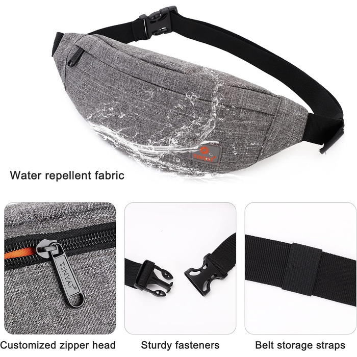 Поясна сумка TYNAT T201 сірого кольору – легка та зручна для туризму та спорту (жіноча/чоловіча)