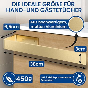 Настінна полиця для рушників rtmr, з кріпленням для свердління, преміум-якість, з алюмінію, 38 см, для ванної кімнати та гостьового туалету