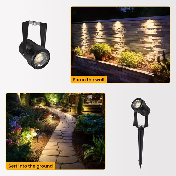 LED Garden Lighting Set with Power, 14M/4-Piece Spotlights Outdoor Warm White 3000K, Waterproof IP65 Garden Spotlights LED Outdoor, 27V 600lm Garden Lamps for Outdoors, Terrace, Driveway (10-in-1)