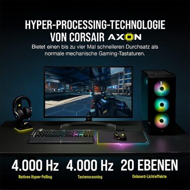 Механічна ігрова клавіатура Corsair K100 RGB з клавішами Cherry MX Low Profile, Bluetooth, сумісна з iCUE, QWERTZ DE, чорна