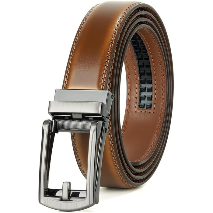 Чоловічий шкіряний ремінь JasGood з автоматичною пряжкою, 33 мм, регульований, для костюма, бізнесу, повсякденного носіння, D-коричневий, 115 см (підходить для обхвату талії 85-100 см)