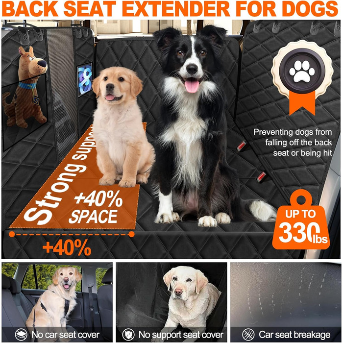 Захисний чохол на заднє сидіння автомобіля для собак, водовідштовхуючий, антиковзаючий, 128x61 см, чорний