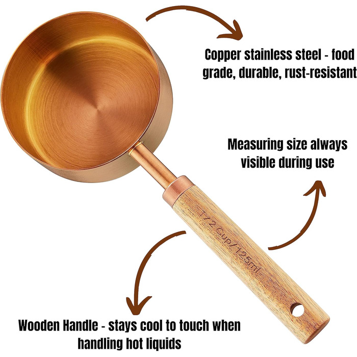 Мірний кухонний набір Kupfer: 8 предметів (чашки та ложки) з дерев'яними ручками, дозатор