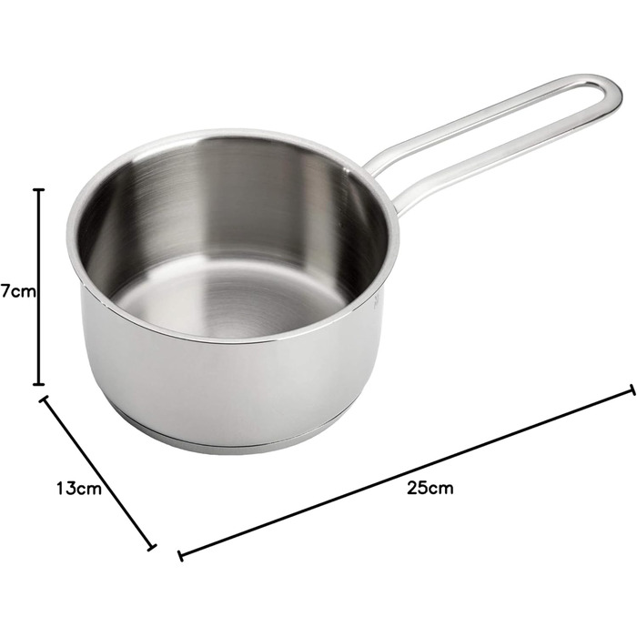 Каструля WMF Mini Stielkasserolle 12 см, 0,7 л, з нержавіючої сталі Cromargan, без кришки, для невеликих порцій, сумісна з індукцією, компактна, для одного користувача
