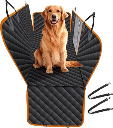 Водонепроникна підстилка для собак у машину з захистом боків та віконкою-сіткою, чорний/оранжевий