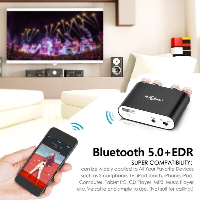 Nobsound NS-10G PRO стерео підсилювач Hi-Fi DSP 2x100Вт, Bluetooth 5.0, 2-канальний міні аудіо підсилювач для домашніх колонок, цифровий, чорний, з блоком живлення