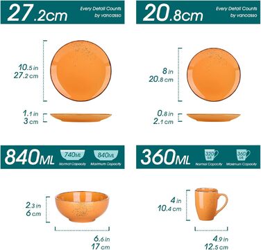 Набір посуду Vancasso Navia, 16 предметів, кераміка, для 4 осіб, помаранчевий