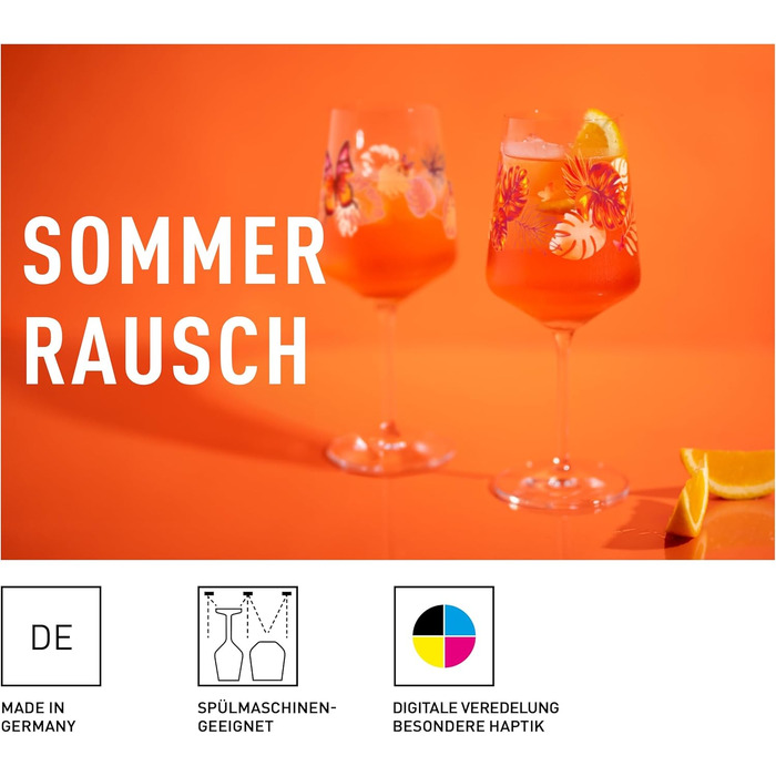 RITZENHOFF 2849001 Aperitif Glasses 500 ml - Set of 2 - Sommerrausch Series - Butterfly Motif - Made in Germany, Orange, Red