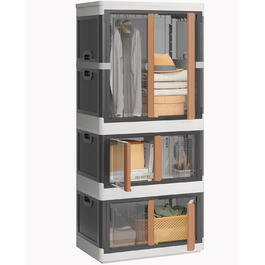 NETEL Storage Box with Lid Large, Stackable Storage Boxes 72L 4 Pieces, Plastic Storage Boxes, Transparent Stackable Boxes with Lid, Folding Storage Box with Door and Wheels (150L and 2x72L)