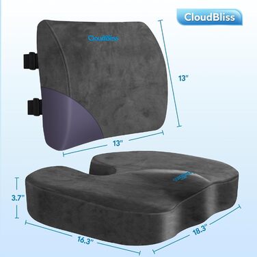 Подушка для сидіння CloudBliss: для офісного крісла, авто, підтримка попереку, меморі-піна, при болях у куприку та ішіасі