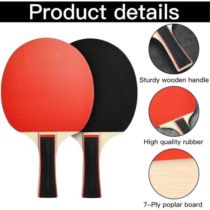 Набір для настільного тенісу Binnan: 2 ракетки та 3 м'ячі з сумкою. Підходить для початківців, сім'ї та професіоналів