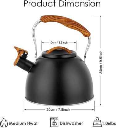 Чайник заварний з нержавіючої сталі 3л з дерев'яною ручкою та свистком, ретро стиль для плити (газ, індукція)