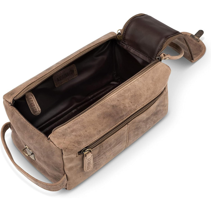 LEABAGS Преміум дорожній косметичний набір з натуральної шкіри для жінок та чоловіків | Культиватор | Vanity Case | Мийний мішечок (Palm Bay, Вінтажний сіро-коричневий)