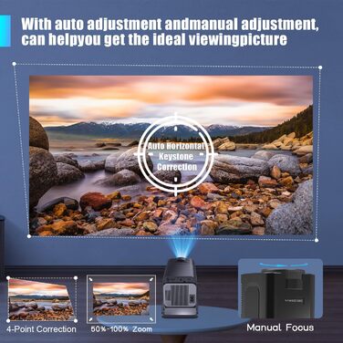Android 13 проєктор Smart Beamer 1080P з підтримкою 5G WiFi, голосовим асистентом, автоматичною корекцією трапеції та 12000 люмен для домашнього кінотеатру та використання на відкритому повітрі (320ANSI)