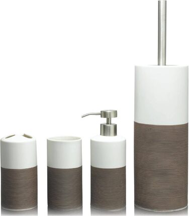 Набір для чищення унітазу Sealskin Doppio з натурального порцеляну, з алюмінієвою ручкою, без свердління, колір: ручне розписування (коричневий)