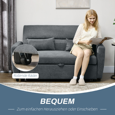 HOMCOM Sleeper Sofa, 2-Seater, Convertible, Up to 200 kg, Wooden Frame, 155x90x88.5cm, Dark Grey