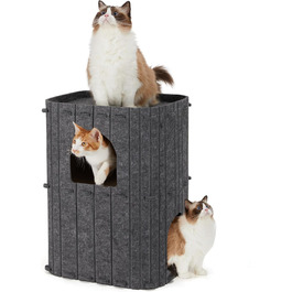 Cat Cave, Stable Cat Cave made of high-quality felt, 3-layer indoor cat house bed, Cat cave for sleeping, playing and hiding, Felt cave, 45 x 37 x 60cm, Large (dark gray)