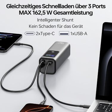 Powerbank 27000mAh, 140W, 3 порти, сумісний з iPhone, MacBook, iPad, AirPods