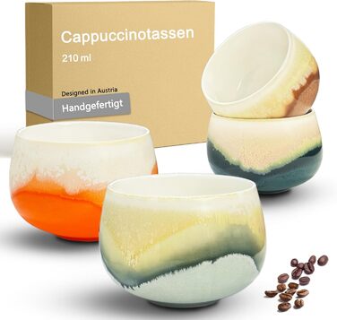 Набір кавових чашок Капучіно, 4 шт., 210 мл, порцеляна, ручна робота, без ручки, для лате макіато, сумісність з посудомийною машиною