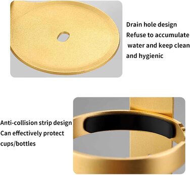 Wall-Mounted Toothbrush Holder No Drilling - Toothbrush Holder, Toothbrush Holder Bracket, Toothbrush Cup Holder, Self-Adhesive, Travel, Aluminum, Bathroom Mounted (Gold, 9.2x7x12.5cm)