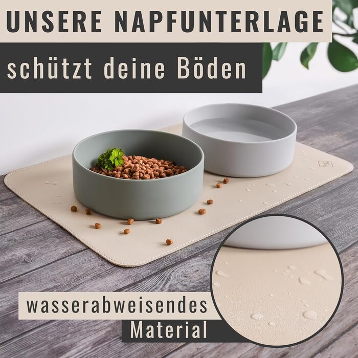 Підкладка під миску для котів та маленьких собак ne&no® 50 x 30 см, неслизька, водовідштовхувальна, з веганської шкіри - підкладка для котячої миски, килимок для годування собак