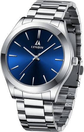 Годинник чоловічий LENQIN, водонепроникний, з нержавіючої сталі, кварцовий, аналоговий, з сапфіровим склом (Argent Bleu)