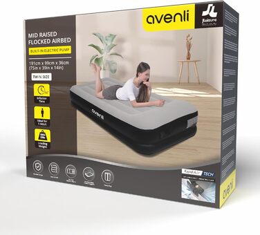 Надувний матрац-ліжко AVENLI для 2 осіб з інтегрованим насосом, флаокована поверхня, 191x99x36 см (для кемпінгу та дому)