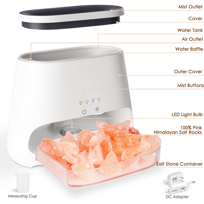 SALKING Аромадифузор 2-в-1 з підсвічуванням, ефект полум'я, для ефірних олій, 150 мл (білий)